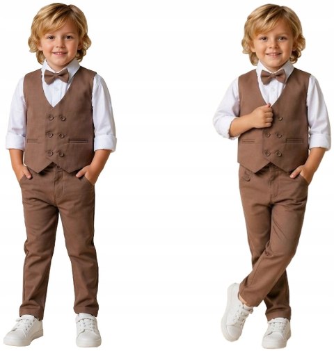 ELEGANCKI GARNITUR DLA CHŁOPCA ZESTAW 4 CZ WESELE KOMUNIA cappucino J4ń